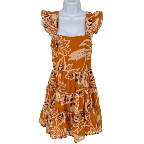 Band Of The Free Floral Tiered Ruffle Mini Dress Yellow Cream Size Small NWOT - Picture 1 of 12